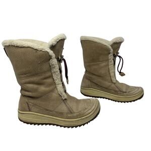 ECCO Trace HydroMax Lace Up Snow Boot Women 37 US 6-6.5 Fur Insulated Beige Tan
